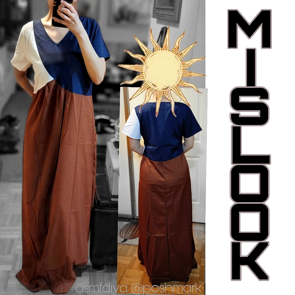 MISLOOK-Colorblock Maxi Short Sleeve Dress, Size Small